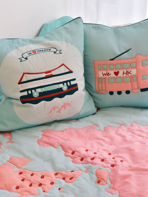 Pink Tram - Cotton Cushion Cover - We Love Hong Kong