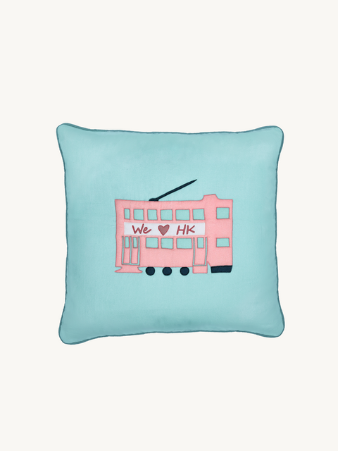 Pink Tram - Cotton Cushion Cover - We Love Hong Kong