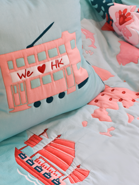 Pink Tram - Cotton Cushion Cover - We Love Hong Kong