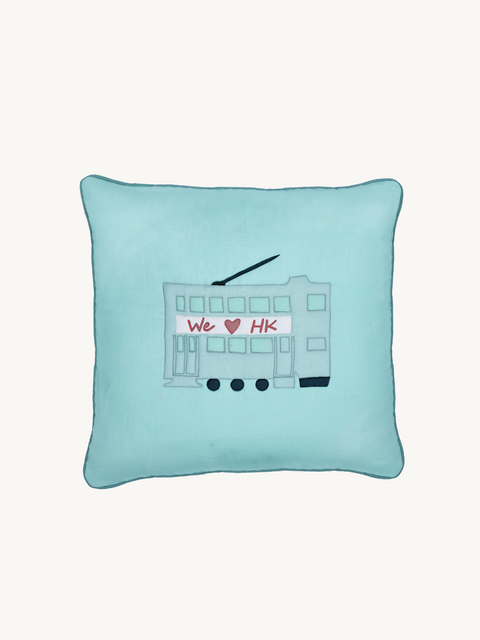 Blue Tram - Cotton Cushion Cover - We Love Hong Kong